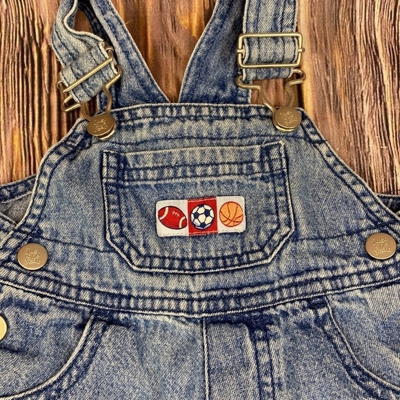 Infant Just One Year Sports Themed Blue Jean Overalls- Size 6 months - Picture 3 of 6